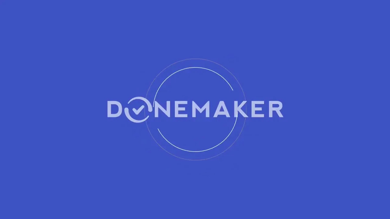 DoneMaker logo on a solid blue background