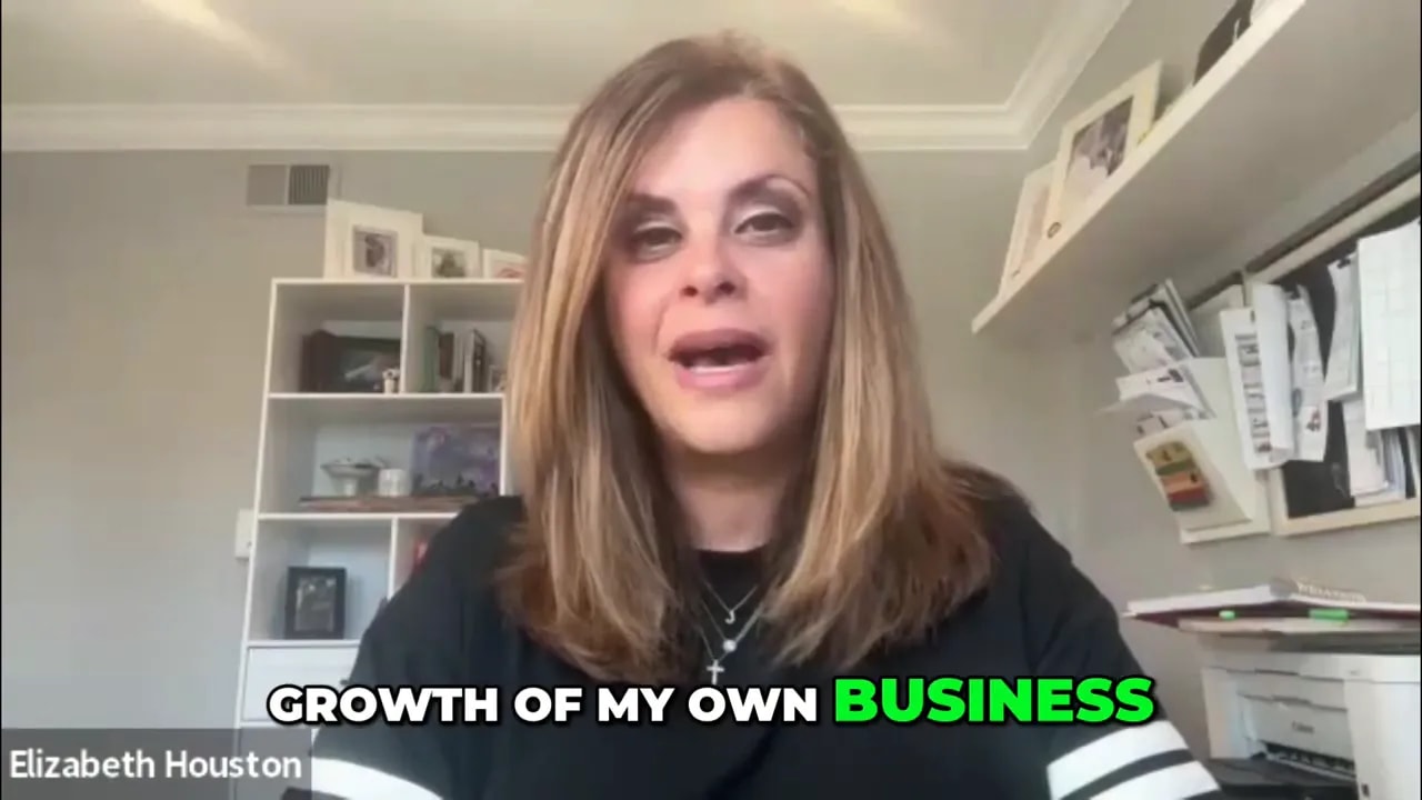 Speaker on a video call with on-screen caption 'GROWTH OF MY OWN BUSINESS'.