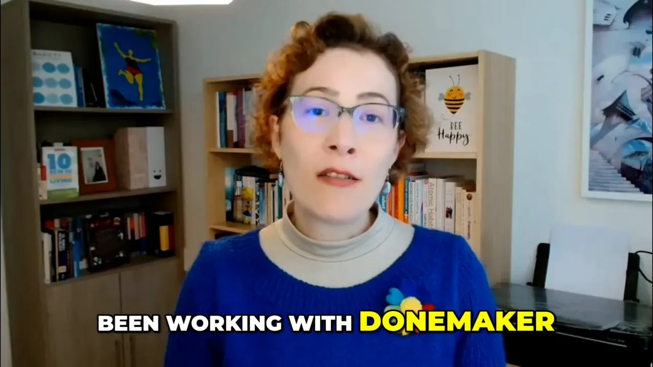 Video still of a coach with on-screen caption reading 'BEEN WORKING WITH DONEMAKER'.