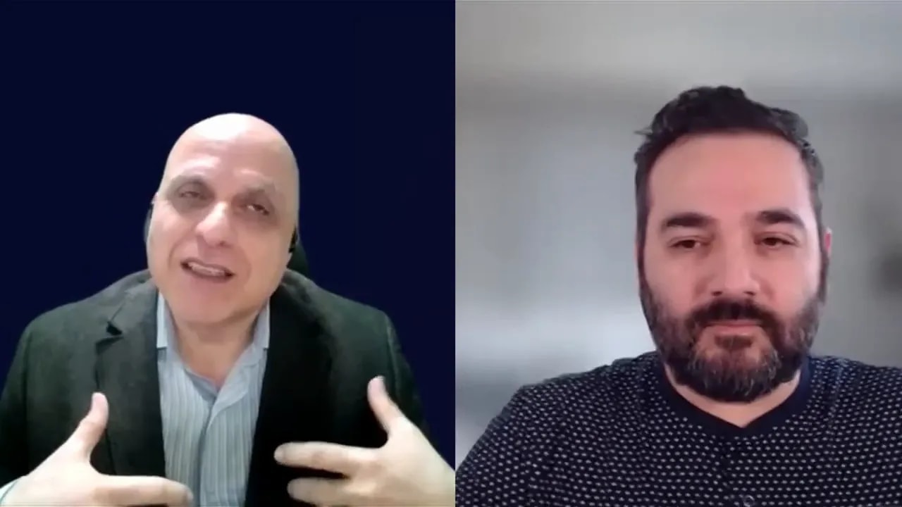 Entrepreneurship mindset discussion with speakers gesturing on a video call