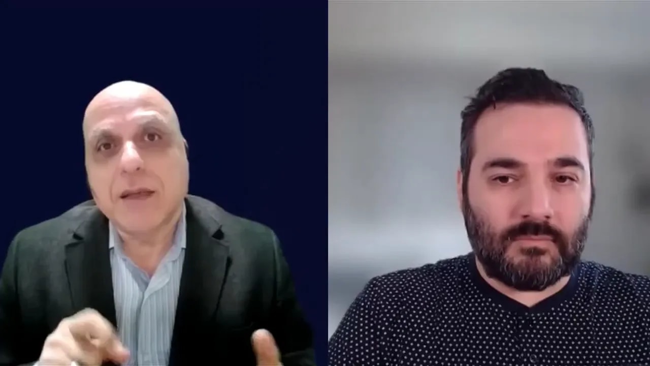 Two-speaker video call screenshot on inner freedom and alignment at 10:21