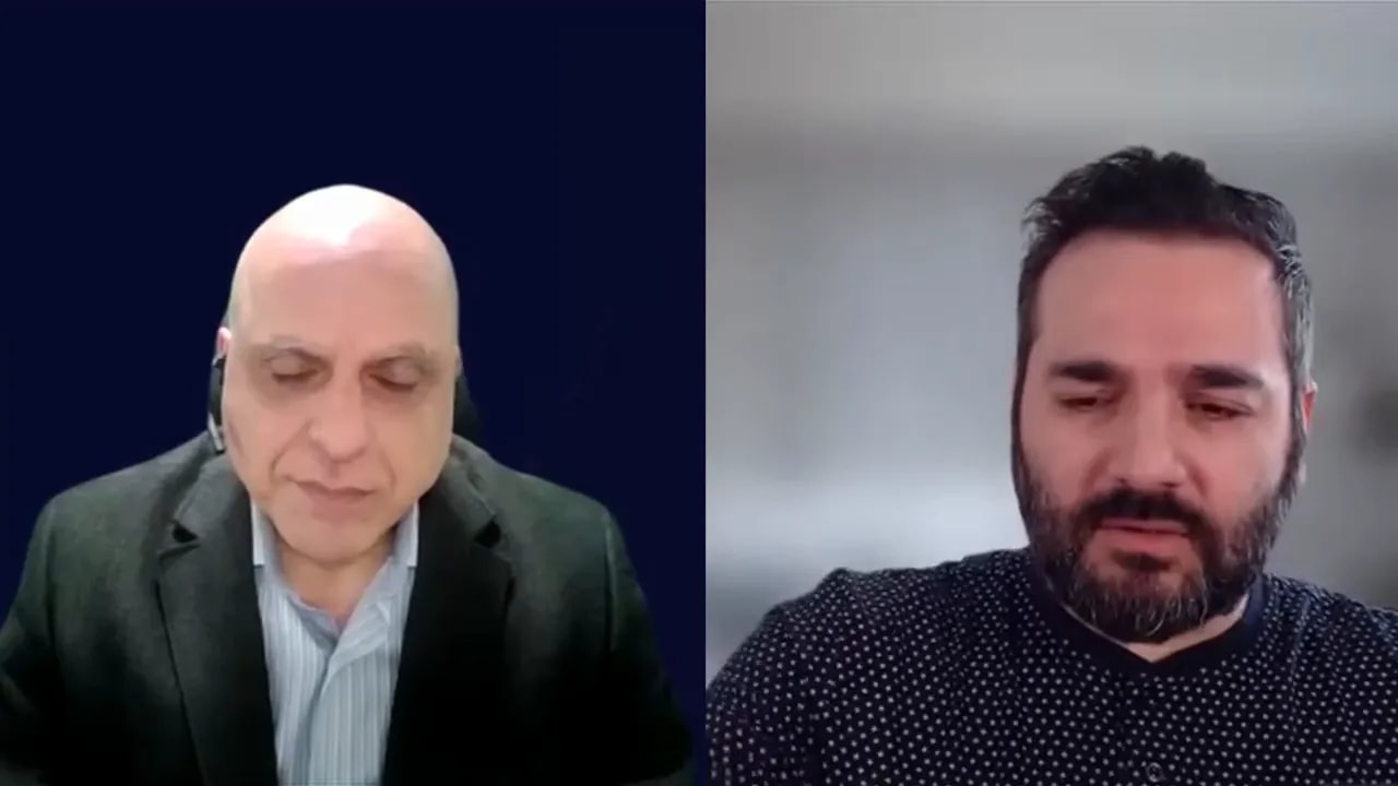 Video screenshot of two interview speakers talking about learning from someone further ahead