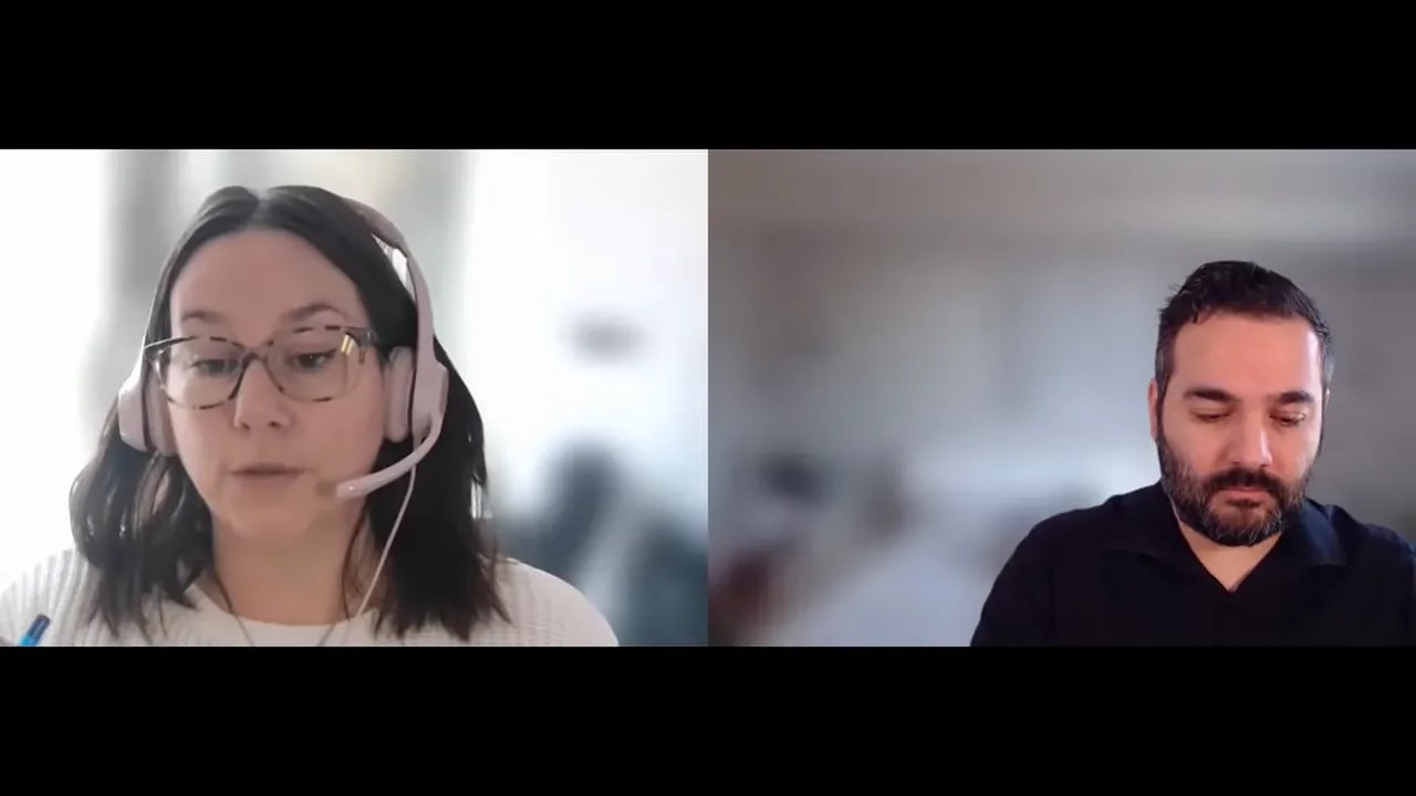 Two people on a video call discussing why unique insights help SEO and AI overview selection