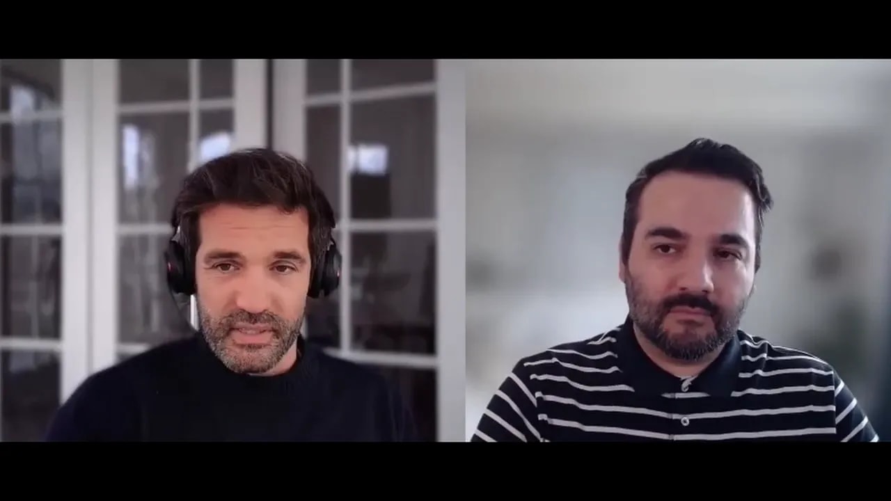 Video interview screenshot of two speakers discussing hiring order and building operational structure for growth