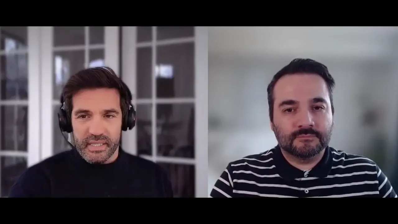 Video interview screenshot of two speakers discussing long-term website platform manageability